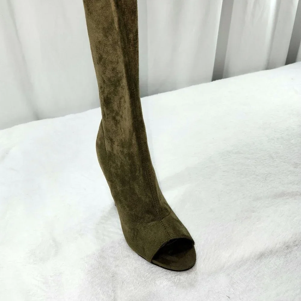 *So Me Olive Green Open Toe Stretch Stocking OTK Thigh Boots 4